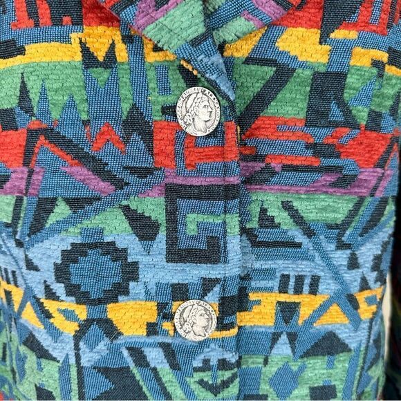 Vintage Western Aztec Tapestry Western Cowboy Cowgirl Blazer Jacket Southwest - Picture 3 of 10